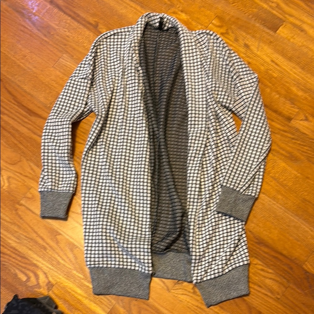 Gray Checkered Cardigan Sweater